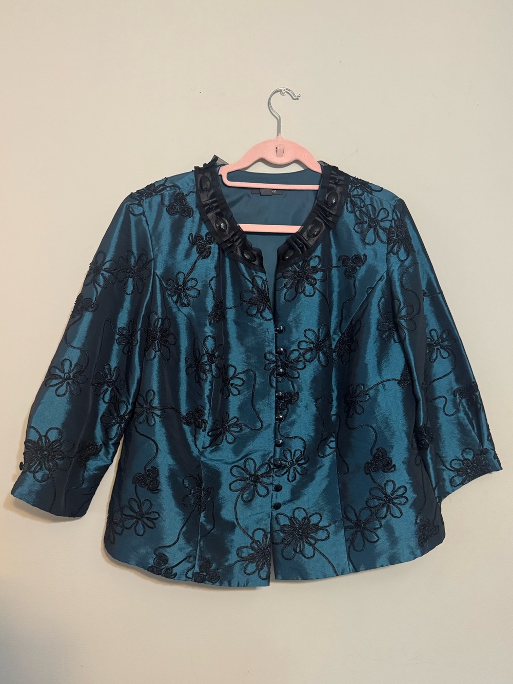 dressbarn Teal Floral Embroidered Jacket